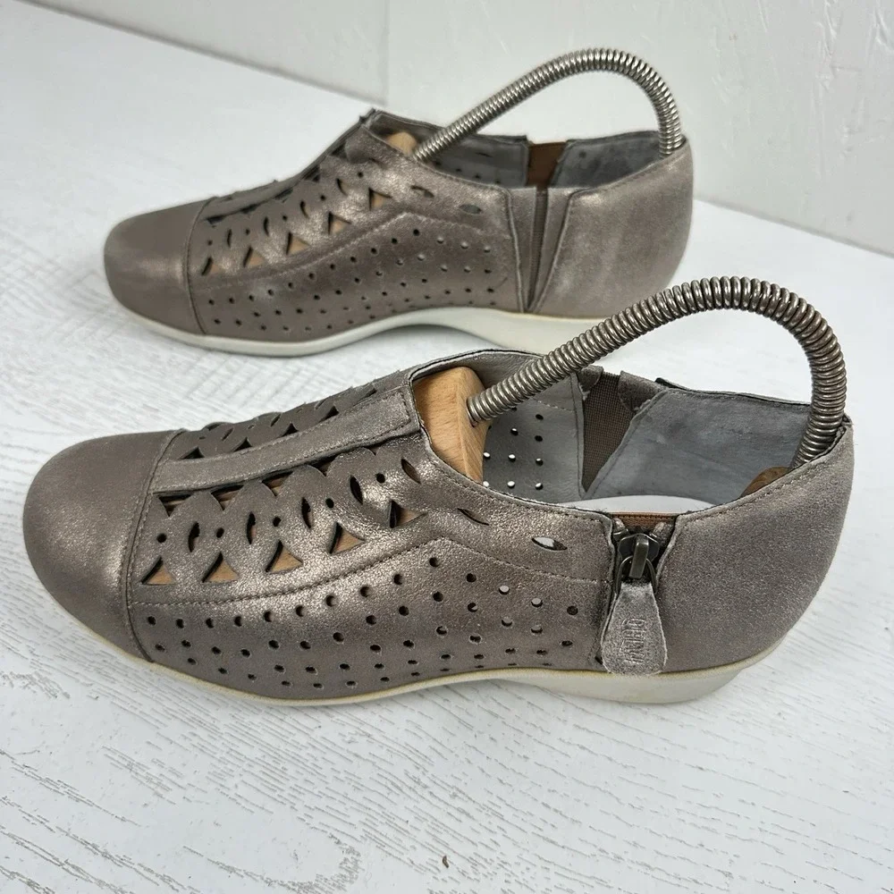 Drew Womens Shoes 7.5 WW Extra Wide Metro‎ Wedge Metallic Taupe Dusty Leather 2E